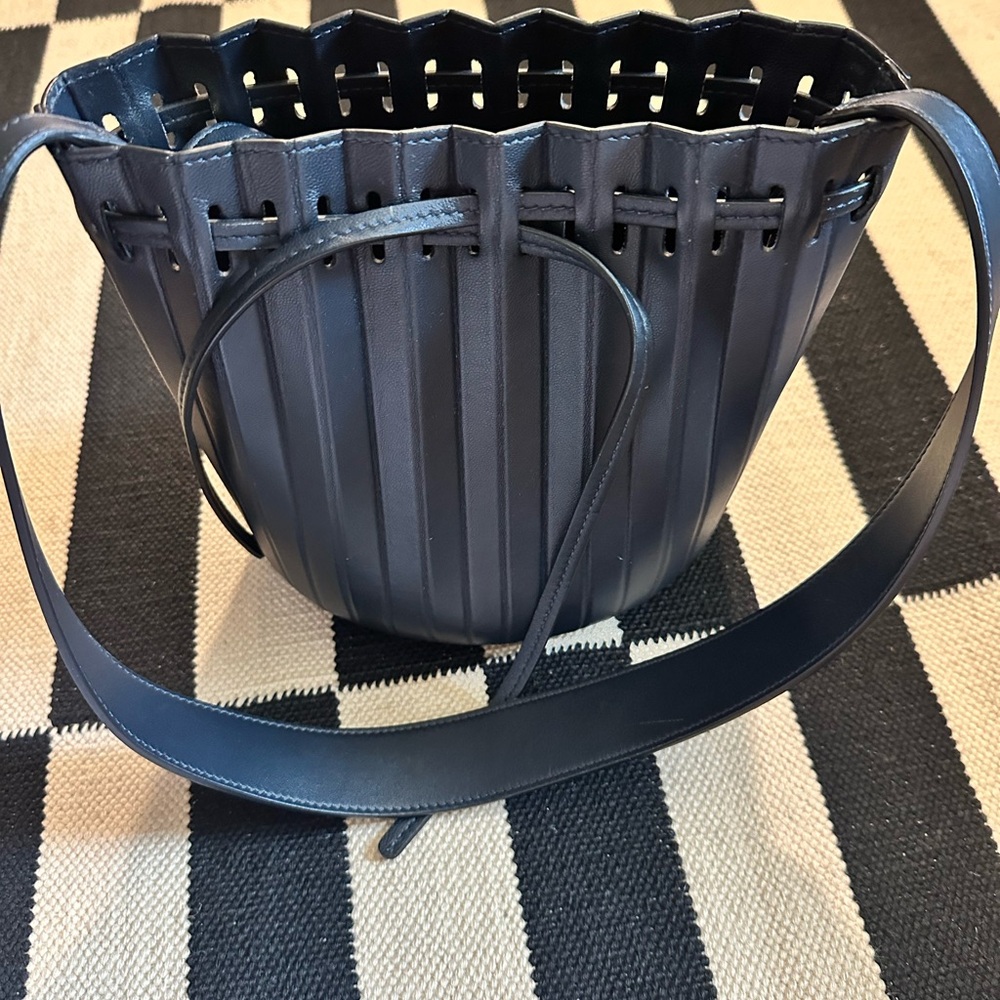 Mansur Gavriel Navy Blue Bucket Bag Pleated Leather
